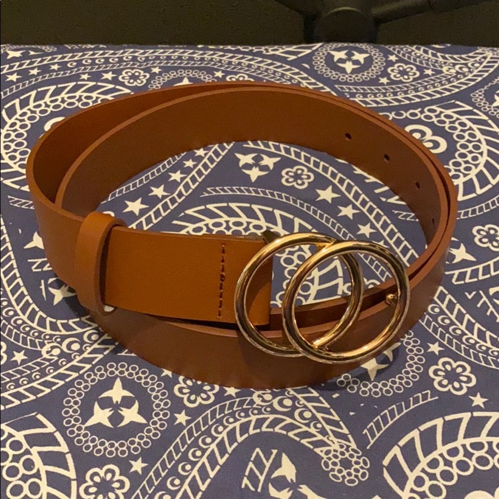 Brown faux leather double ring belt